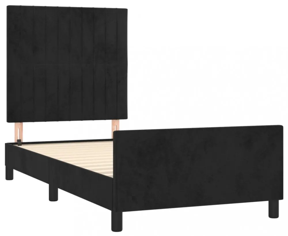 fekete bársony ágykeret matrac nélkül 100x200 cm