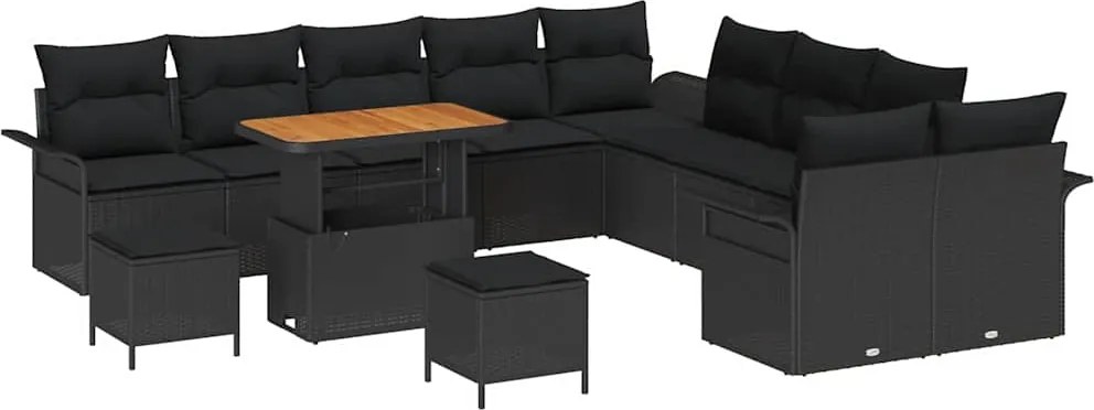 vidaXL Kerti Kanapé Szett párnával 13 pcs Fekete polirattan