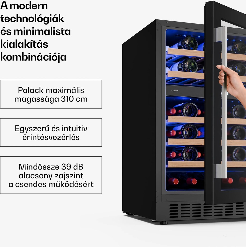 Klarstein Illuminosa pult alatti borhűtő | Kétzónás | 129 liter | 46 palack | 60 cm