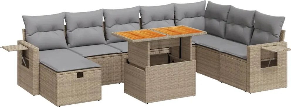 vidaXL 9 részes bézs polyrattan akácfa kerti ülőgarnitúra párnákkal