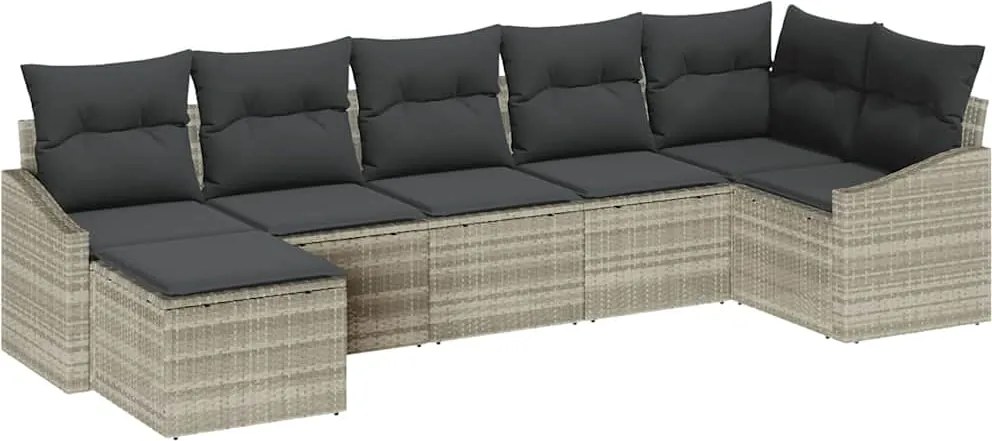 vidaXL Kanapé Szett párnával 7 pcs Világosszürke polirattan