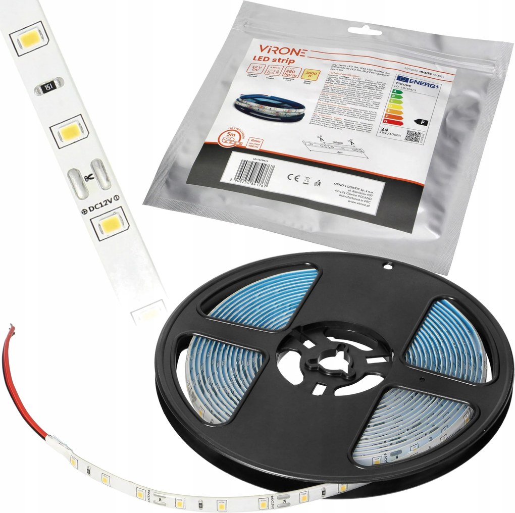 Led szalag 12V 2835 120L/m 9,6W/m IP63 4000K 5m