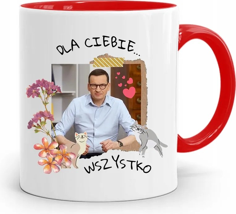 Piros Politikus Bögre Mateusz Morawiecki Miniszterelnök fényképes nyomtatással