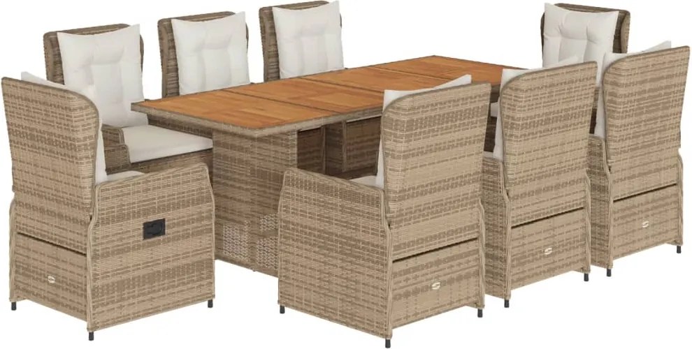 vidaXL 9 részes bézs polyrattan kerti étkezőgarnitúra párnákkal