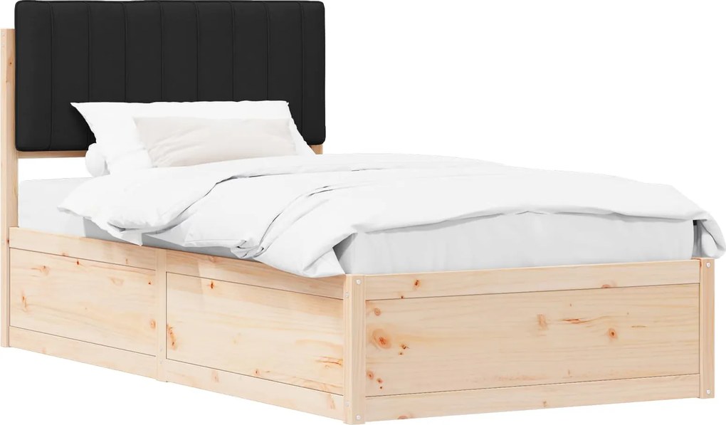 vidaXL Ágykeret Kárpitozott Fejtámlával Fekete 100 x 200 cm