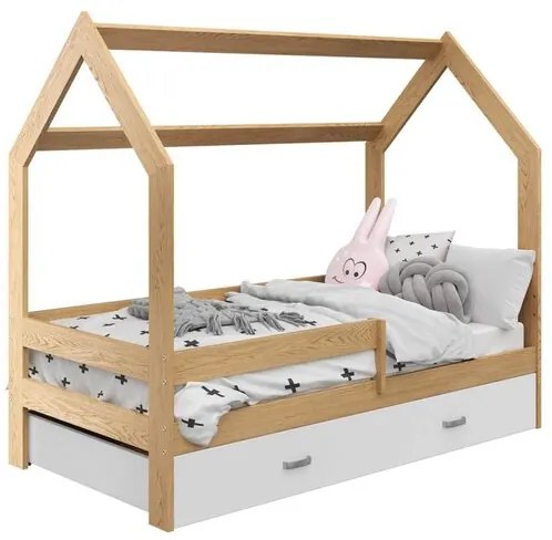 Gyerekágy DOMEČEK D3 fenyő 80 x 160 cm Ágyrács: Ágyrács nélkül, Matrac: EASYSOFT 8 cm matrac, Ágy alatti tárolódoboz: Fenyőfa tárolódoboz