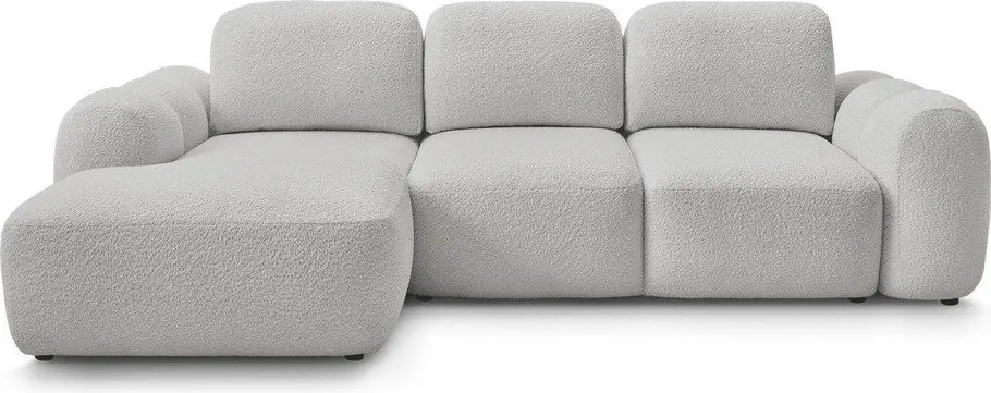 Világosszürke buklé kinyitható-tárolóhelyes sarokkanapé (bal oldali-heverő résszel) Montaigne – Bobochic Paris