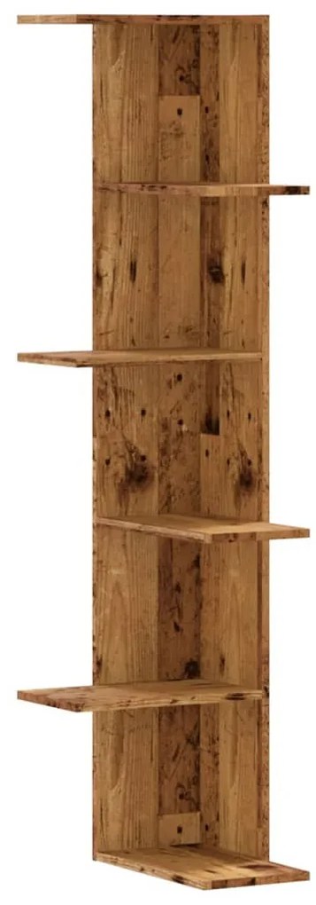 antik fa színű szerelt fa fali sarokpolc 36,5 x 36,5 x 140 cm