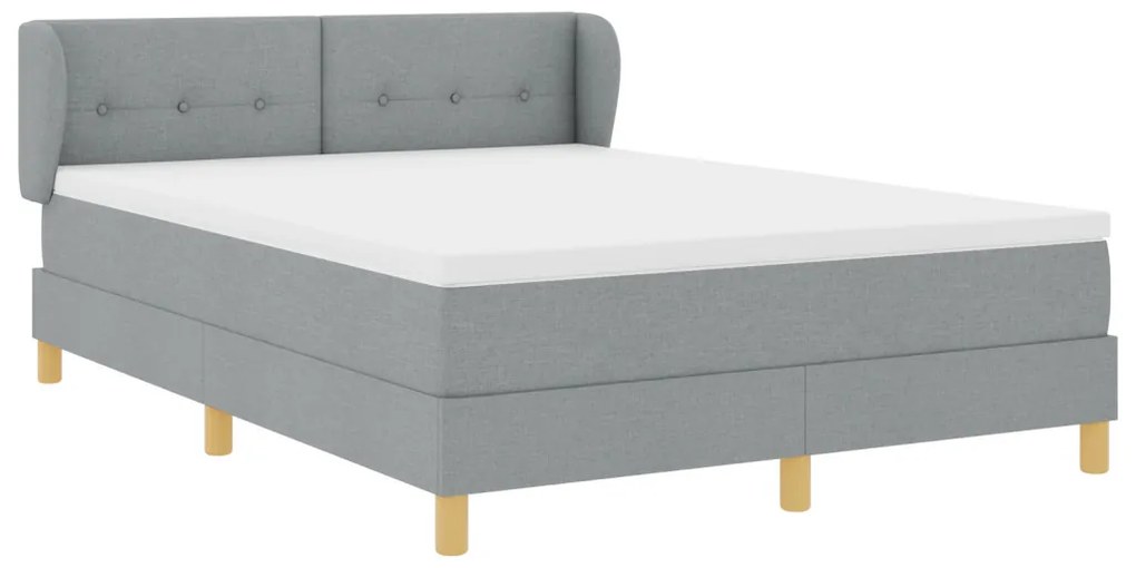 Boxspring Ágy Mattal - Világosszürke, 140x190 cm, Szövet