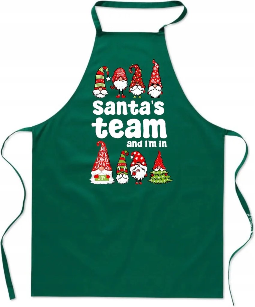 Konyhai Kötény Santas Team karácsonyi mintával manók karácsony