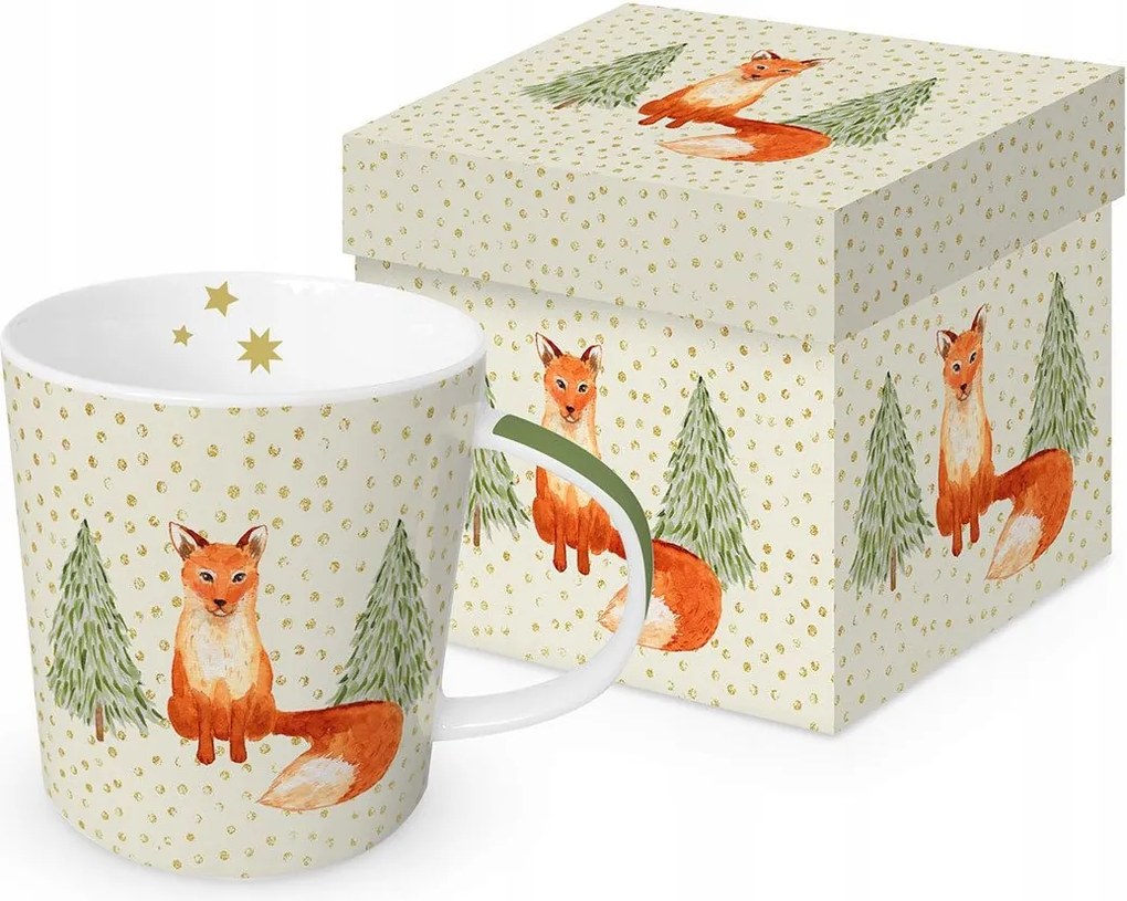 Nagy Porcelán Bögre Ppd Vörös róka és hópelyhek 0,4 l dobozban