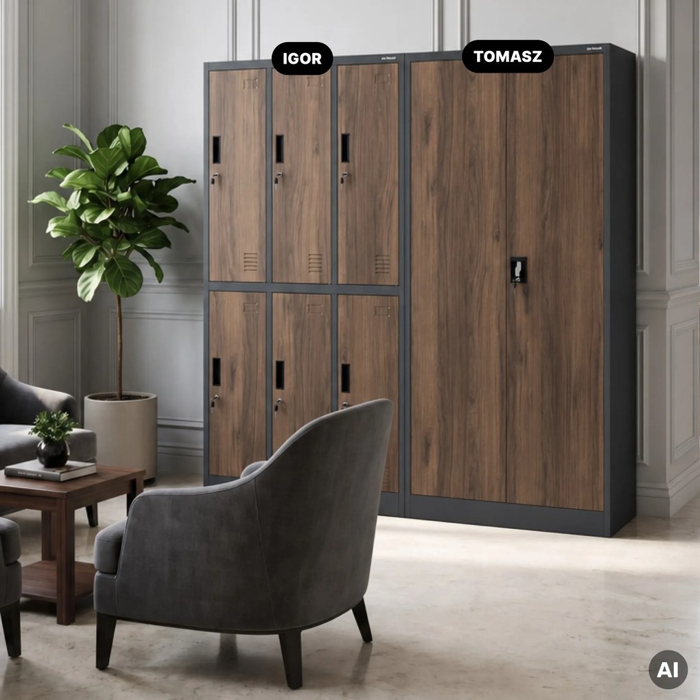Fém szekrény tárolórekesszel, antracit/dió, 900x1850x450 mm: TOMASZ Eco Design