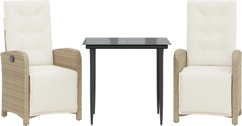 vidaXL 3 részes bézs polyrattan bisztrógarnitúra párnával