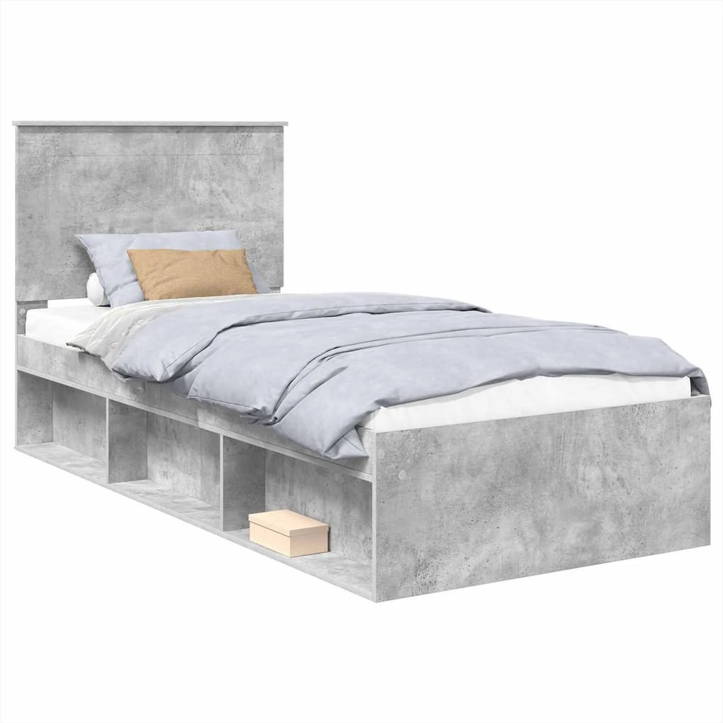 vidaXL Ágykeret fejtámlával Beton Szürke 100 x 200 cm Tömör fenyőfa