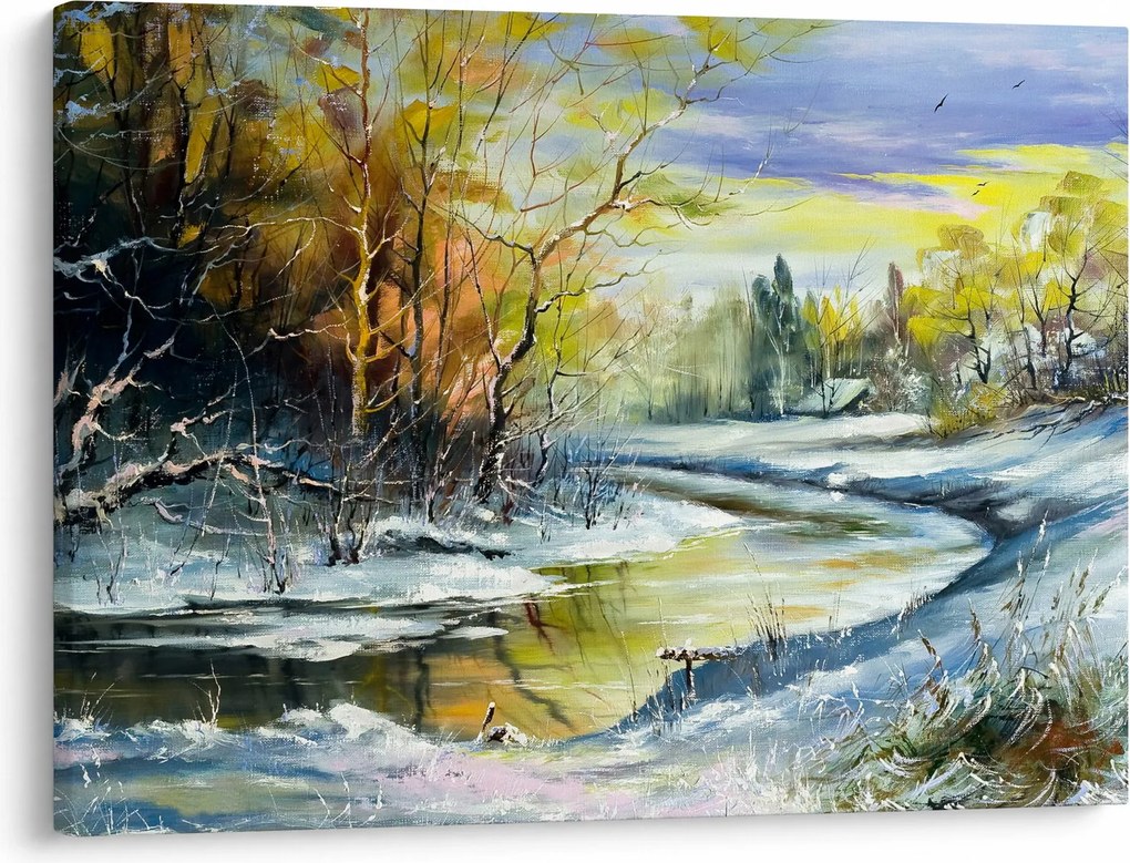 Egy téli folyó képe, olajfestmény (70x50 cm)