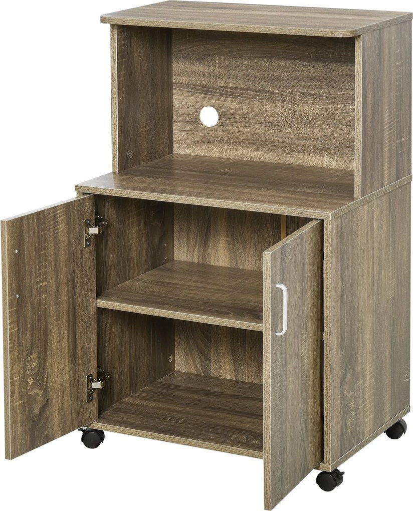 HOMCOM Multi-Funkciós Konyhai Kocsi 4 Kerekével, Mikrohullámú Sütő Szekrény Polccal, Forgácslapból, 60.4x40.3x97cm, Szürke | Aosom