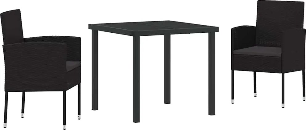 vidaXL Kert étkező szett párnával 3 pcs Fekete polirattan