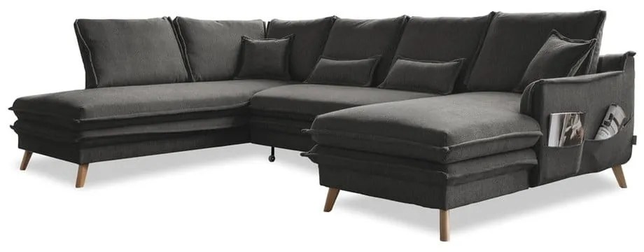 Sötétszürke kinyitható sarokkanapé (bal oldali-U alakú) Charming Charlie – Miuform