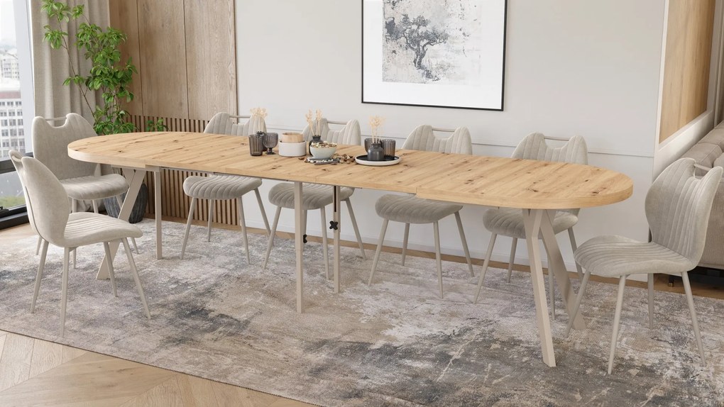 Mazzoni Ovális bővíthető étkezőasztal EXPANSO Artisan Tölgy / kasmír lábak
