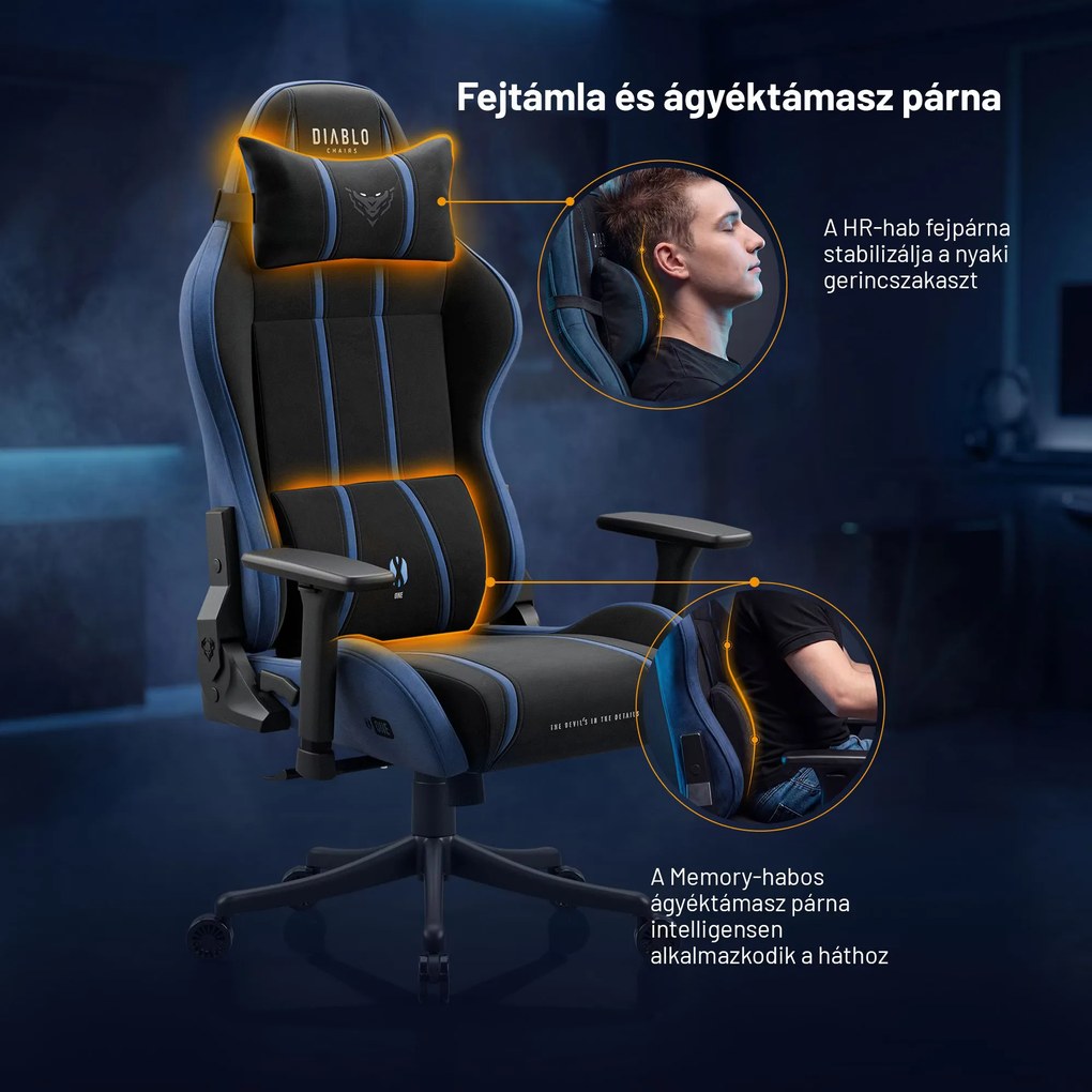 Gamer szék szövet Small Size, fekete-kék: Diablo X-One 2.0 Night Blue