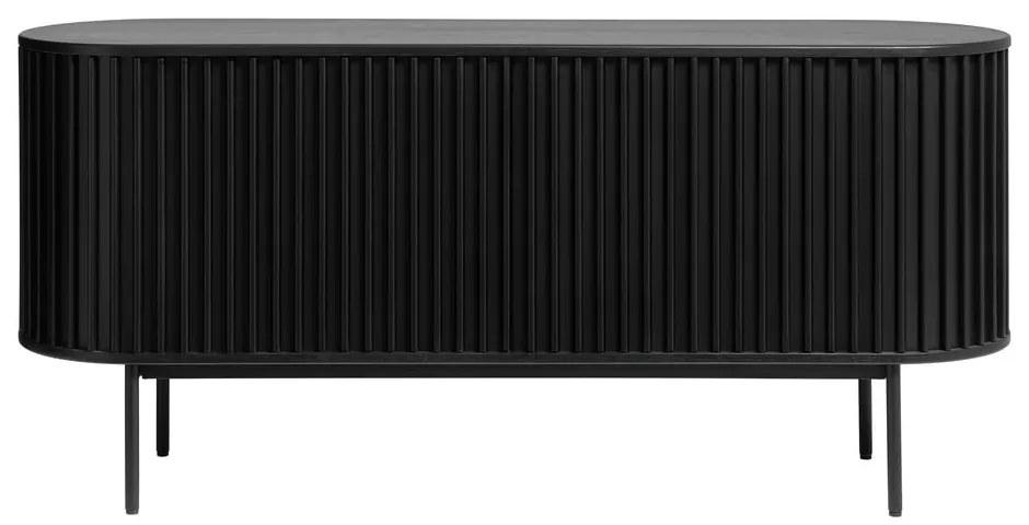 Fekete alacsony komód tolóajtóval, tölgyfa dekorral 73x160 cm Siena – Unique Furniture