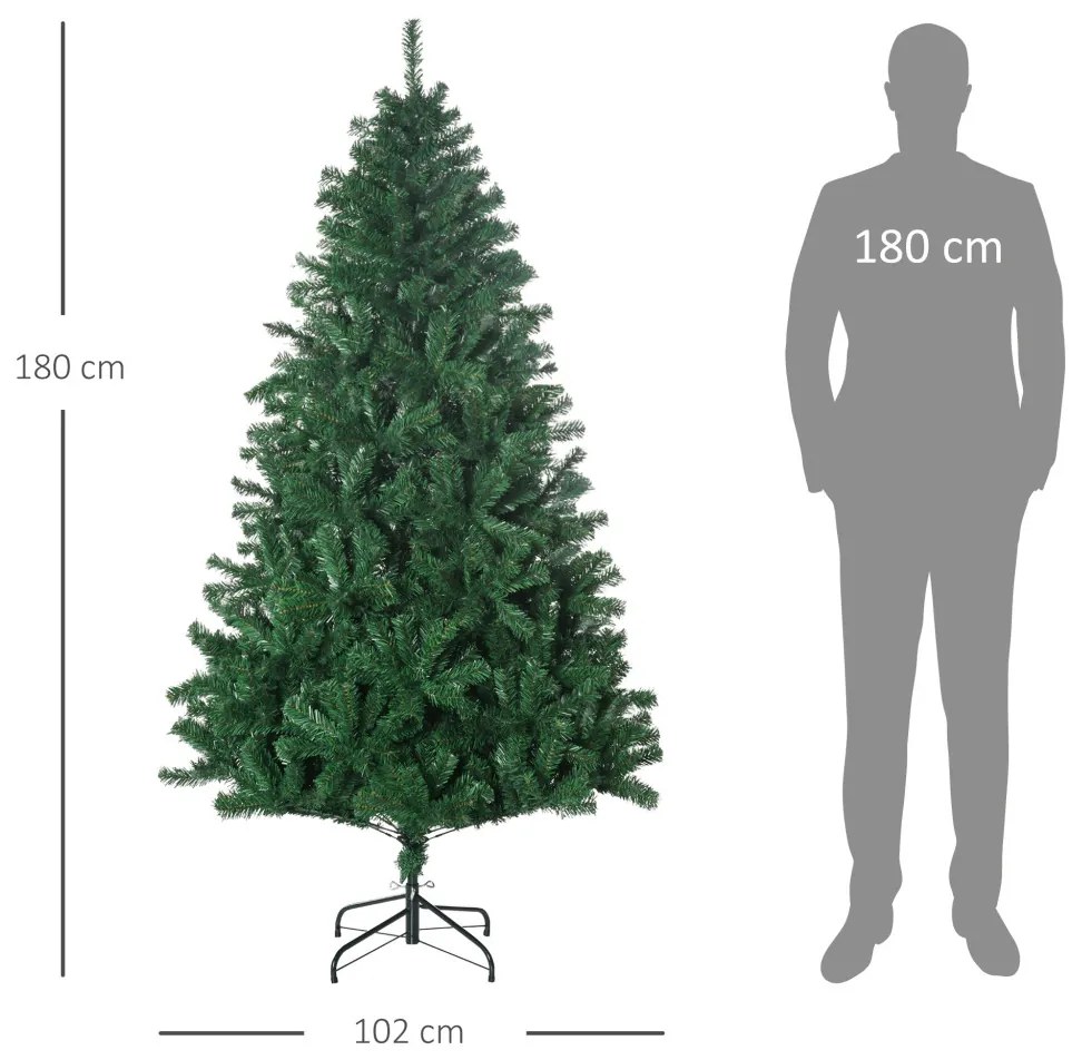 Műkarácsonyfa 180 cm műfenyő 1492 ággal, zöld PVC, stabil fém talppal, zöld Ø115 cm