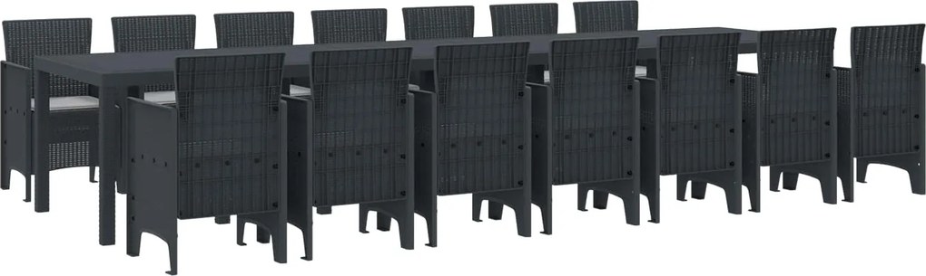 vidaXL Kerti étkező szett párnákkal párnával 15 pcs Antracit PP
