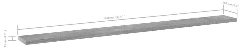 4 db betonszürke szerelt fa könyvespolc 100 x 10 x 1,5 cm