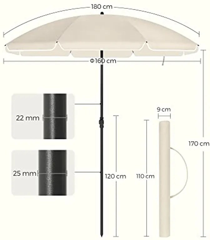 SOMBRILLA dönthető kerti napernyő 160 cm, bézs