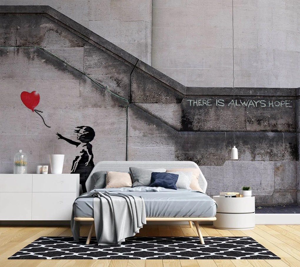 Gario Fotótapéta Lány lufival, Banksy, graffiti, graffiti Anyag: Vlies, Méret: 450 x 315 cm