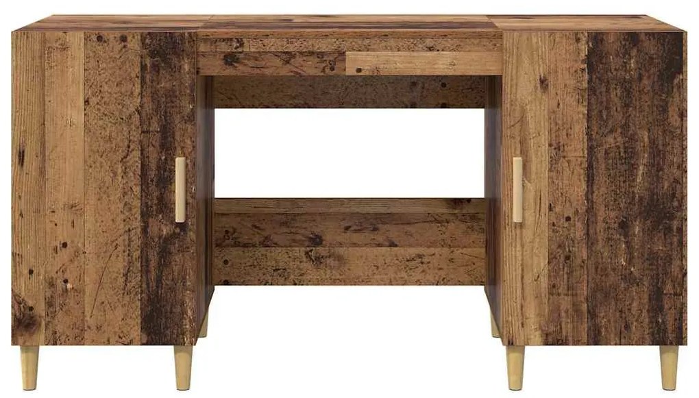 vidaXL Asztal polcokkal tárolóval Öreg fa 140 x 50 x 75 cm Faanyag