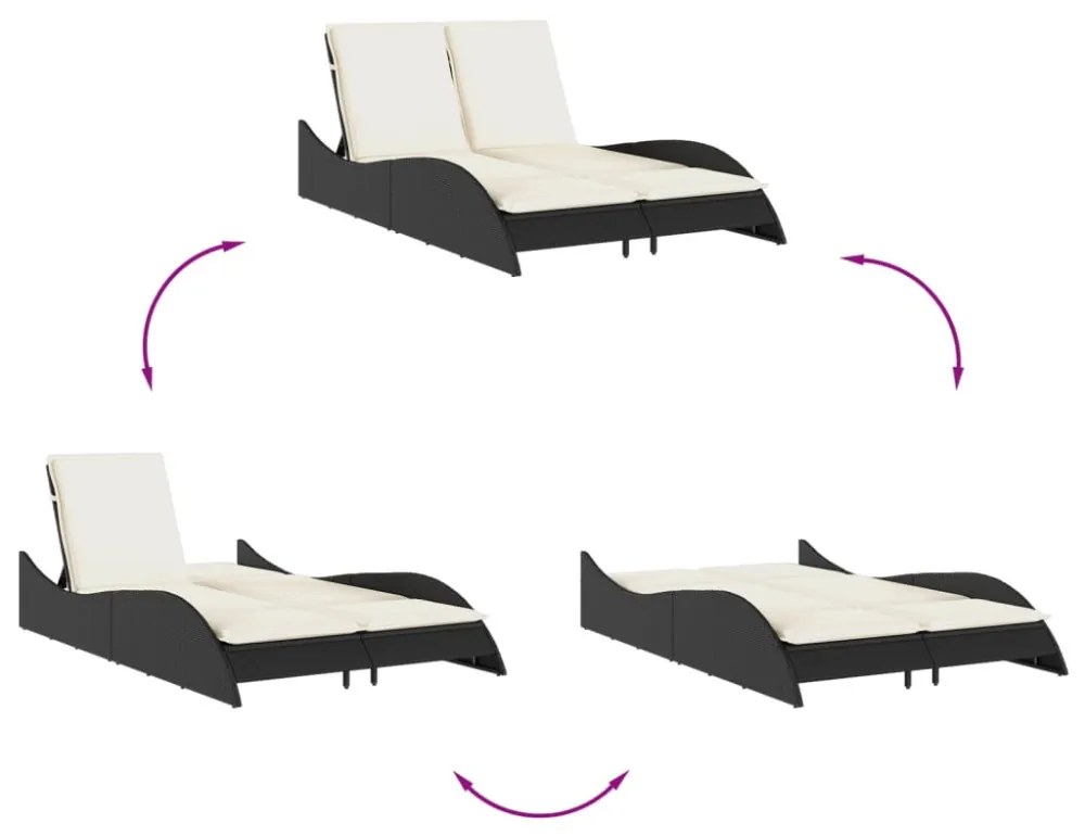 fekete polyrattan napozóágy párnákkal 114x205x73 cm