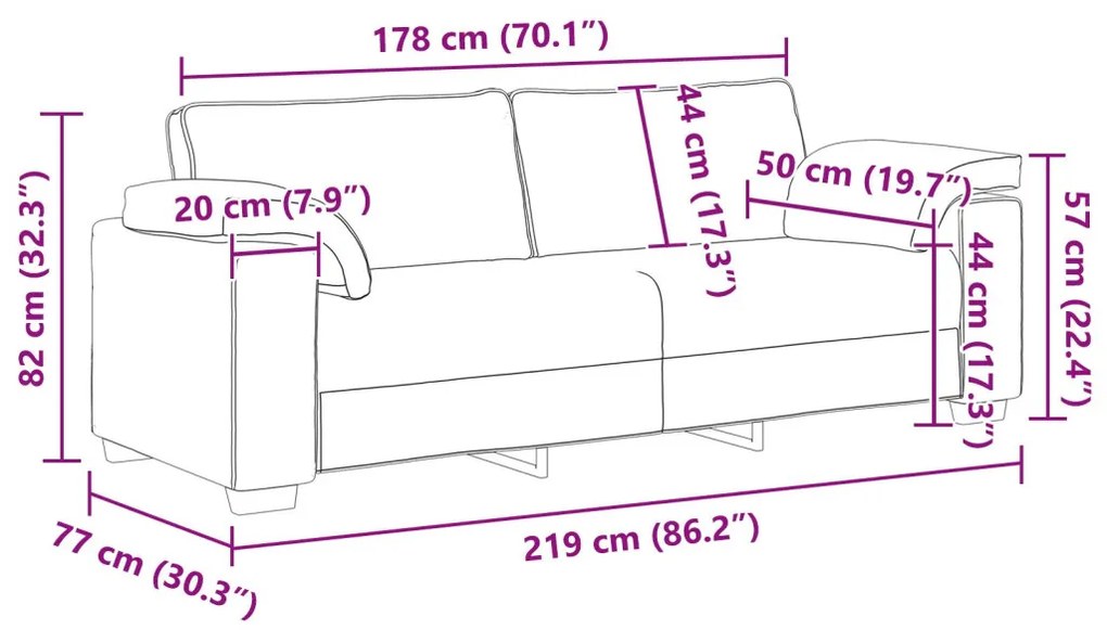 vidaXL Kanapé Szett 2 pcs Világosszürke 219 x 77 x 82 cm szövet