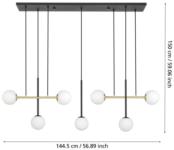 Eglo 390178 - Csillár zsinóron PAZ 7xE14/40W/230V arany/fekete