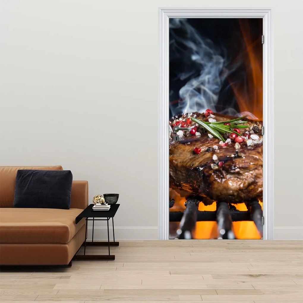 Fotótapéta ajtóra - Steak a grillen (95x205cm)
