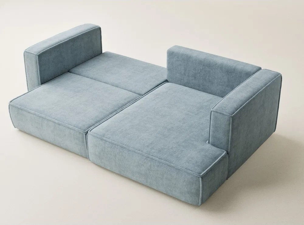 Világoskék zsenília kinyitható-tárolóhelyes sarokkanapé (jobb oldali-heverő résszel) Velto – Maison de Rêve