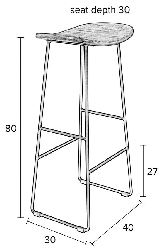 Natúr színű teakfa bárszék (ülésmagasság 76 cm) Tangle – White Label