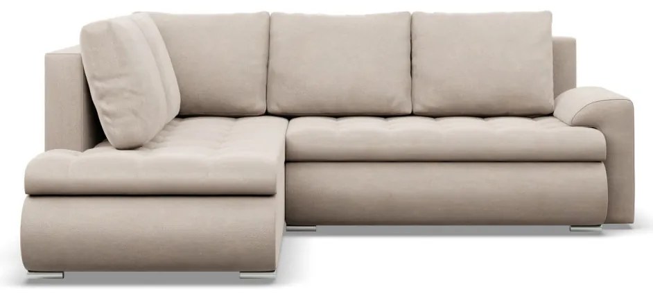 Tokio sarokkanapé, L alakú háttámlával, 2 ágyneműtartóval, bársony, baloldali, bézs