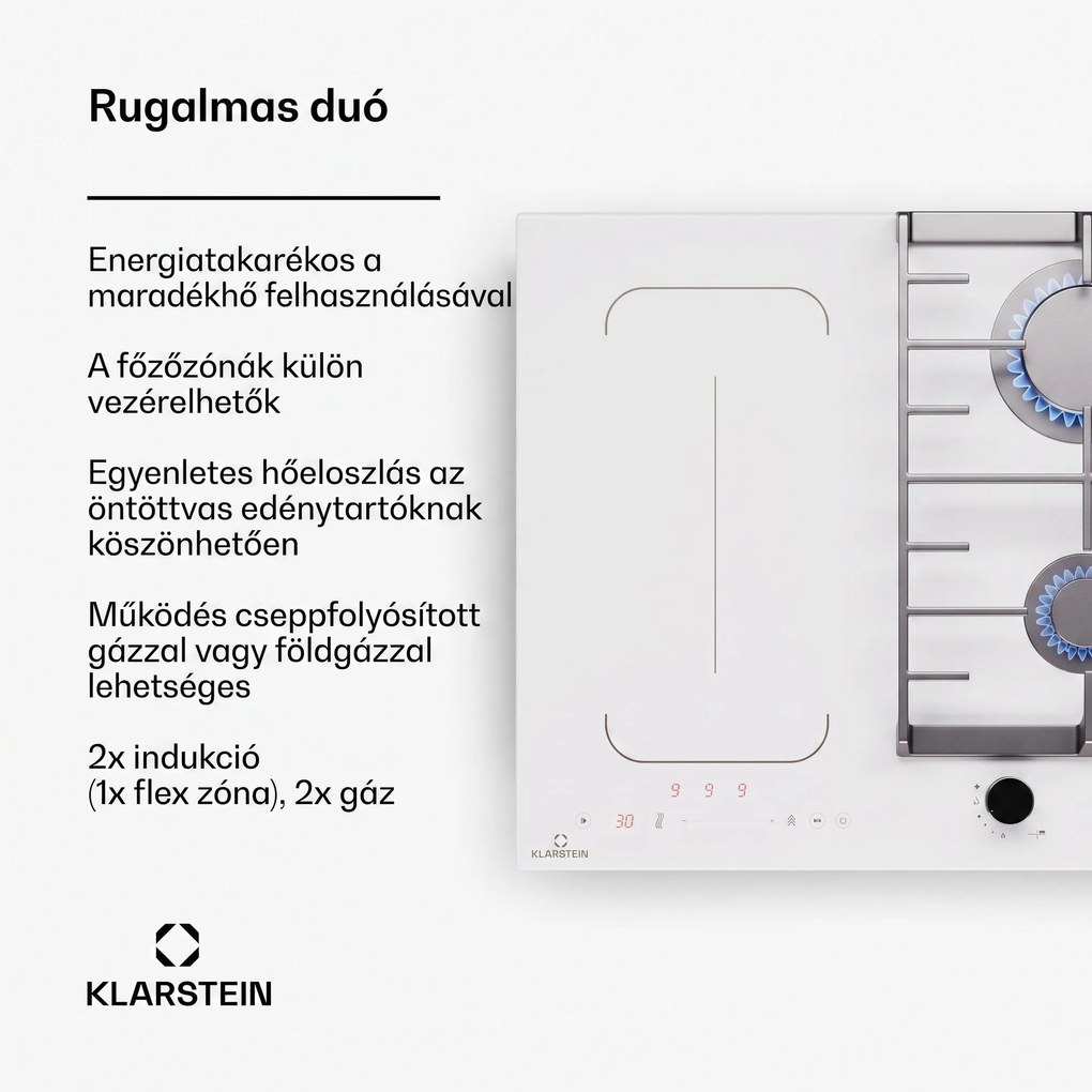Klarstein MultiChef 4, indukciós és gáz tűzhely, 4 főzőzóna, 2 gázégő, 2 indukciós főzőlap, FlexZone
