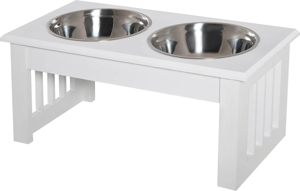 PawHut Emelt Etető Kutyáknak Állvánnyal és 2 Kivehető Rozsdamentes Acél Tálval, Kutyatápláló 44x24x15 cm Fehér | Aosom