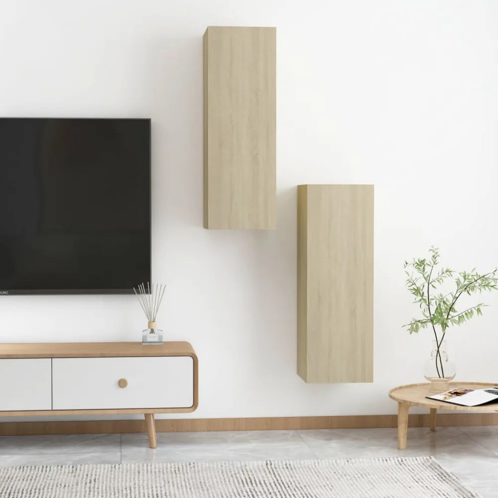 2 db sonoma tölgy szerelt fa TV-szekrény 30,5x30x90 cm
