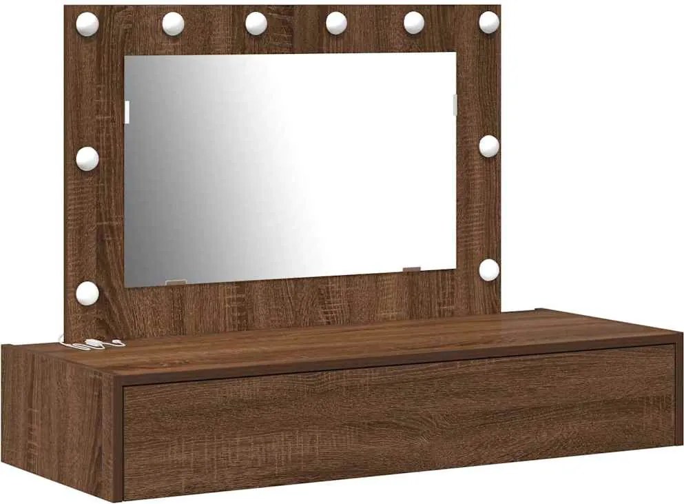 vidaXL Öltözködőasztal tükör lámpákkal Barna 100 x 40 x 70 cm Faanyag