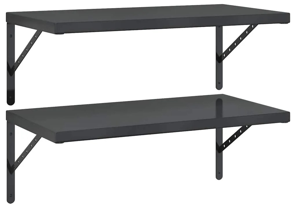 2 db fekete rozsdamentes acél fali polc 75 x 40 cm