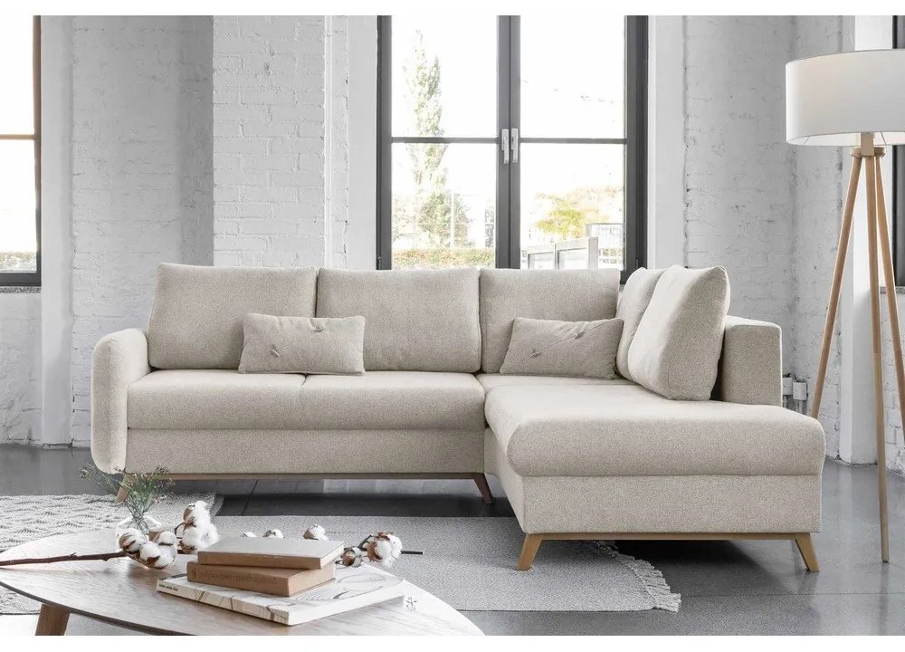 Scandic Lagom L bézs kinyitható kanapé, jobb oldalas - Miuform