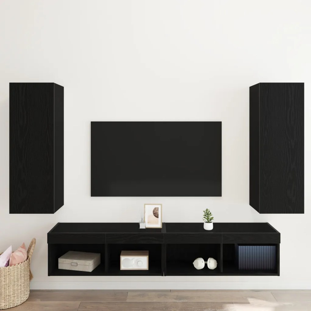 Falra Szerelhető TV Szekrények - 2 db, Fekete Tölgy, 30.5 x 30 x 90 cm, Mérnöki Fából