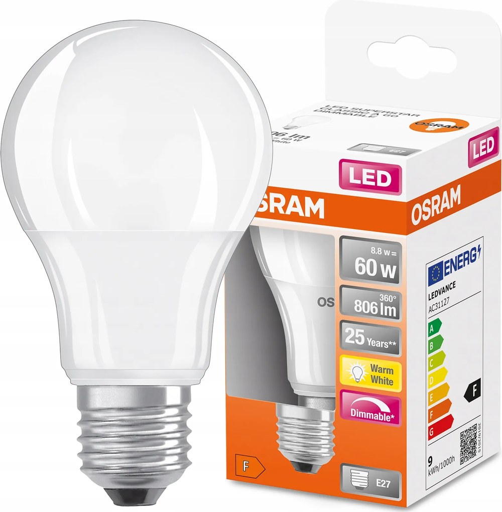 Led izzó E27 A60 8,8W 2700K szabályozható Osram