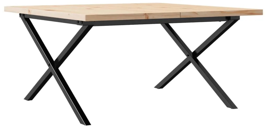 Tömör fenyőfa és acél X-vázú dohányzóasztal 90x90x45,5 cm