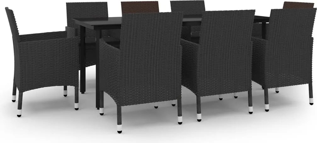 vidaXL 9 részes polyrattan és üveg kerti étkezőgarnitúra párnákkal