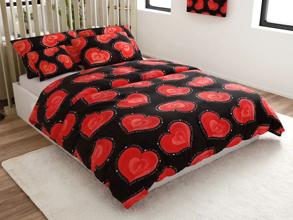 Poliészter-pamut ágyneműhuzat 2 ágyra VALENTINE, fekete Ágyneműhuzat mérete: 2 db 70 x 90 cm | 2 db 140 x 200 cm