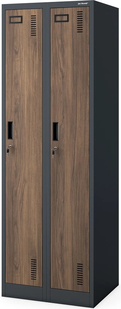 Kétrekeszes dolgozói szekrény, antracit, dió, 600x1800x500 mm: KACPER II Eco Design